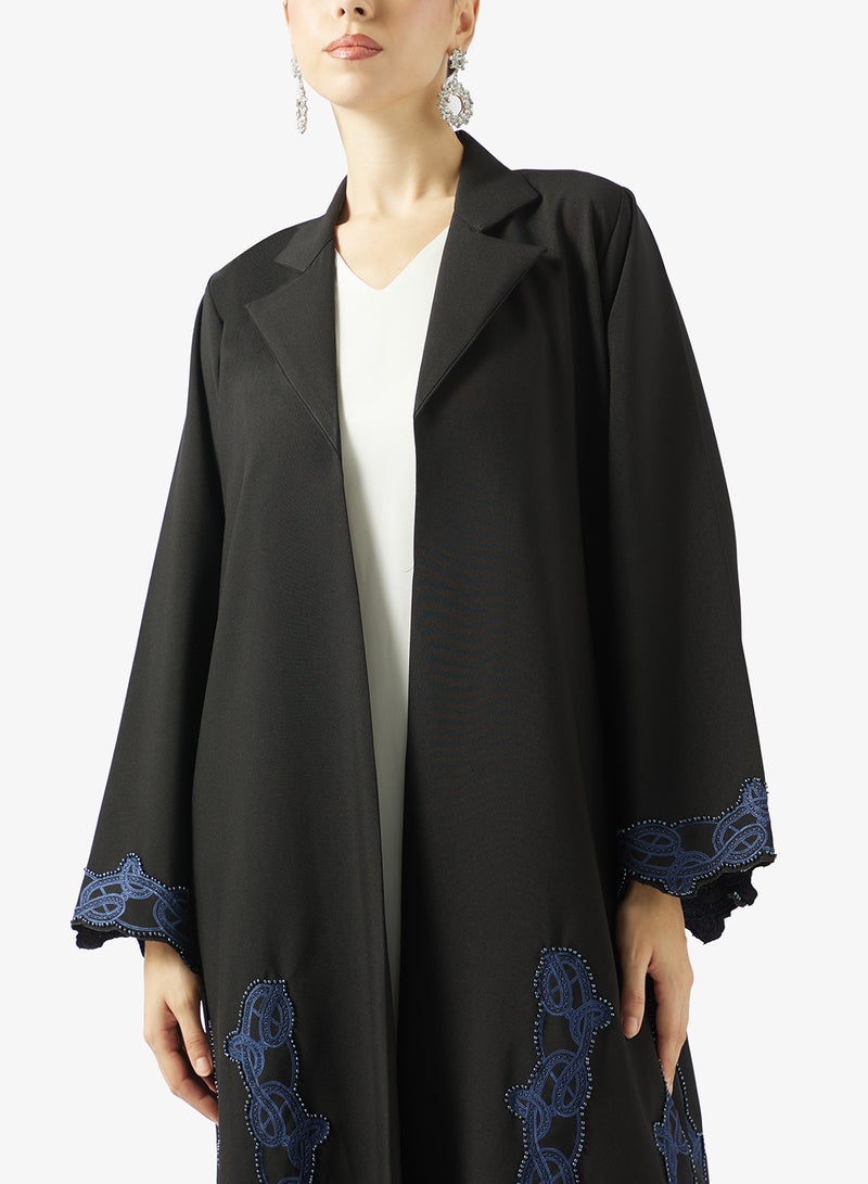 hayas closet Lace Embellished Open Front Lapel Collar Abaya - Image 3